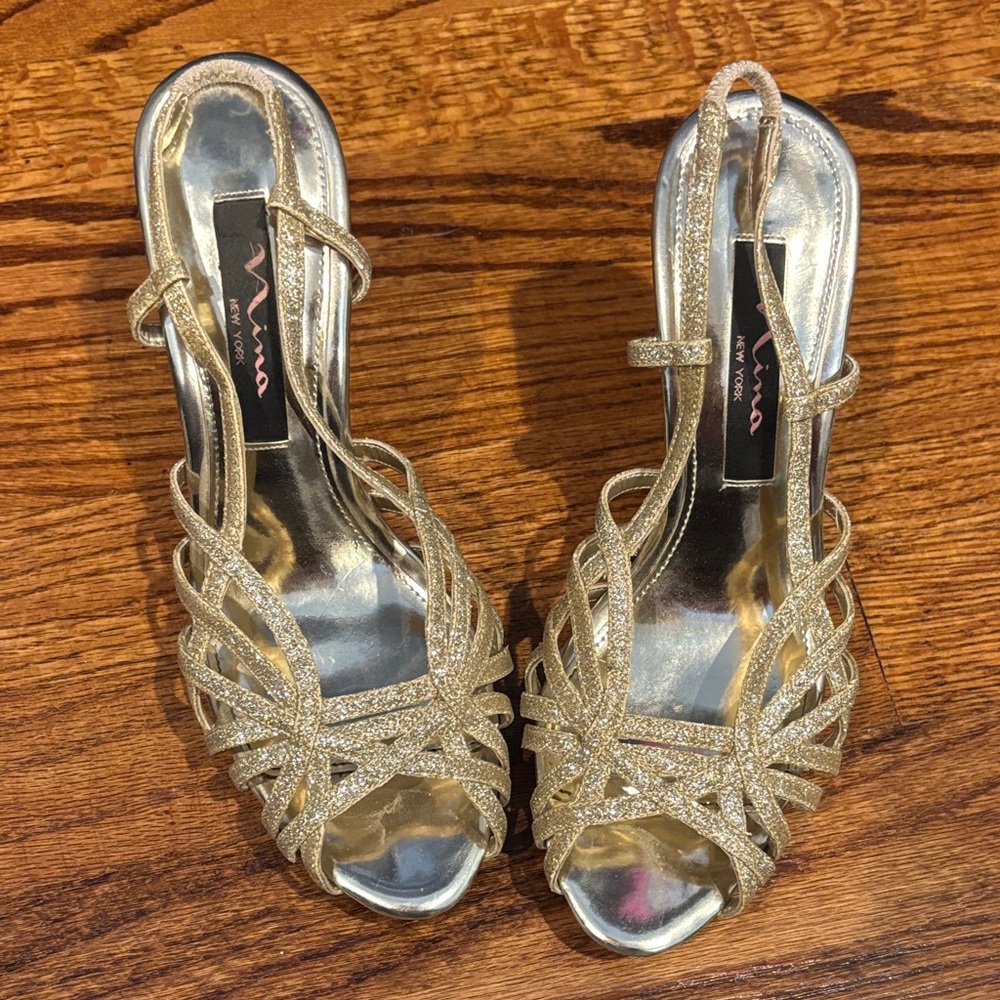 Nina Glittering Gold Strappy Heels